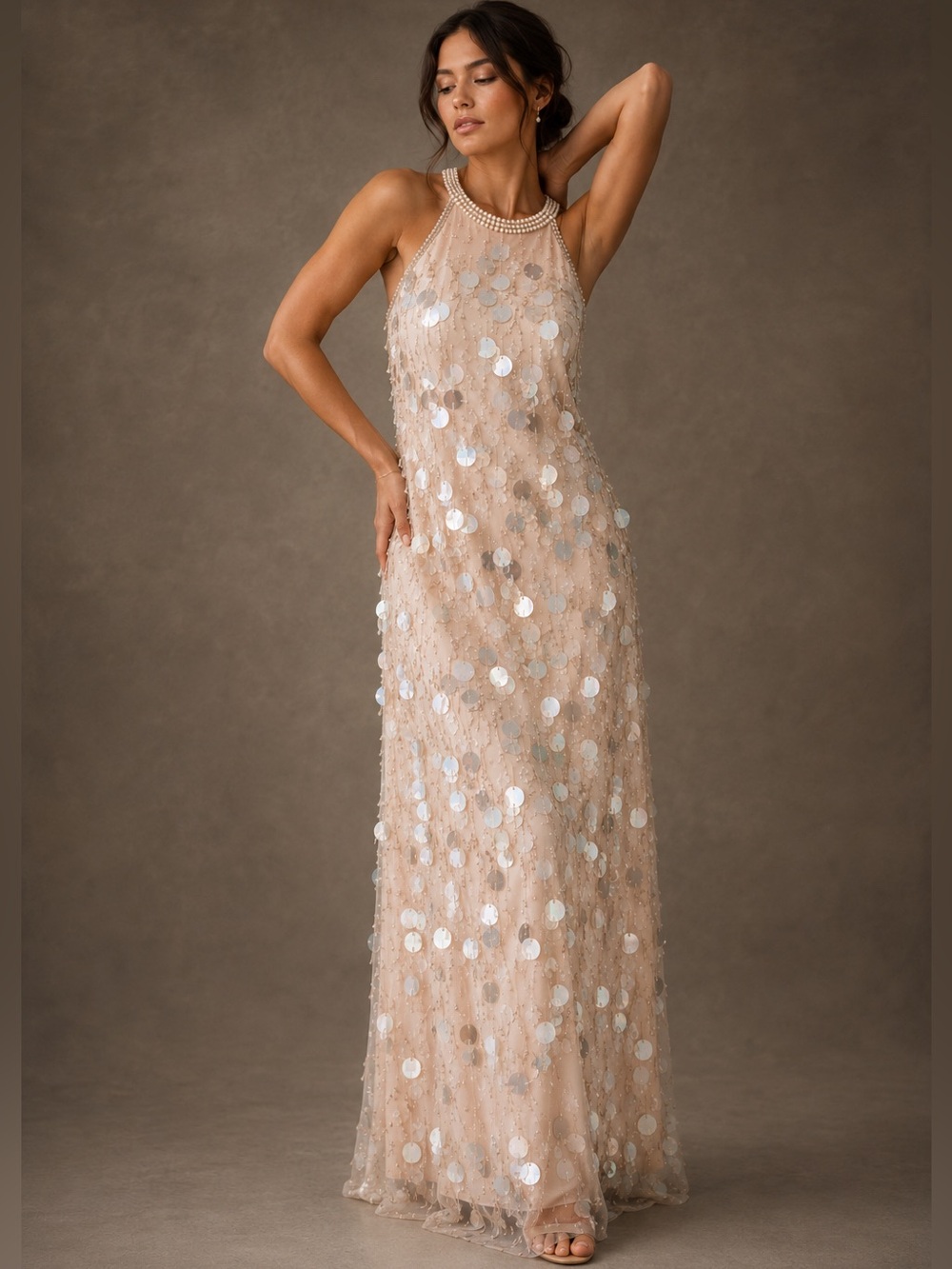 NWT Mac Duggal Disc Sequin Pearl Embellished 10878 Couture Gown Size 14